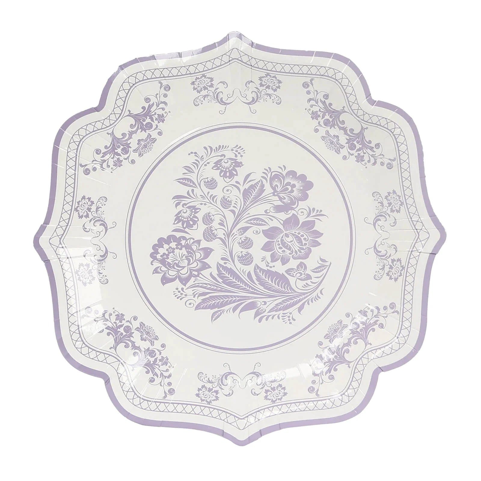 25 White with Blue Floral Disposable Dessert Dinner Paper Plates with Scallop Trim