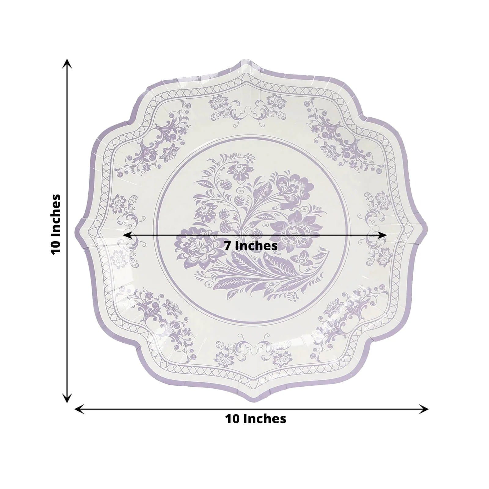 25 White with Blue Floral Disposable Dessert Dinner Paper Plates with Scallop Trim
