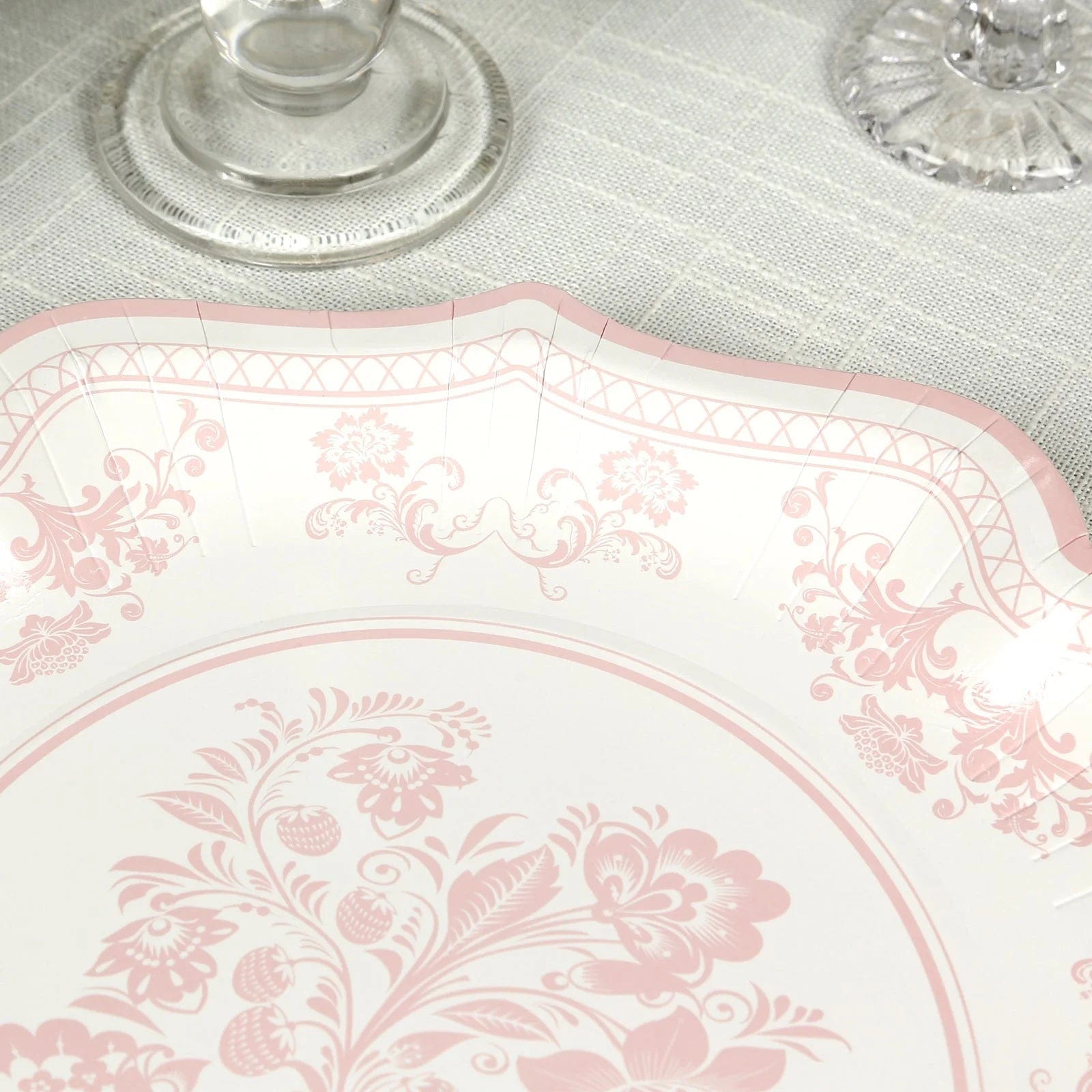 25 White with Blue Floral Disposable Dessert Dinner Paper Plates with Scallop Trim