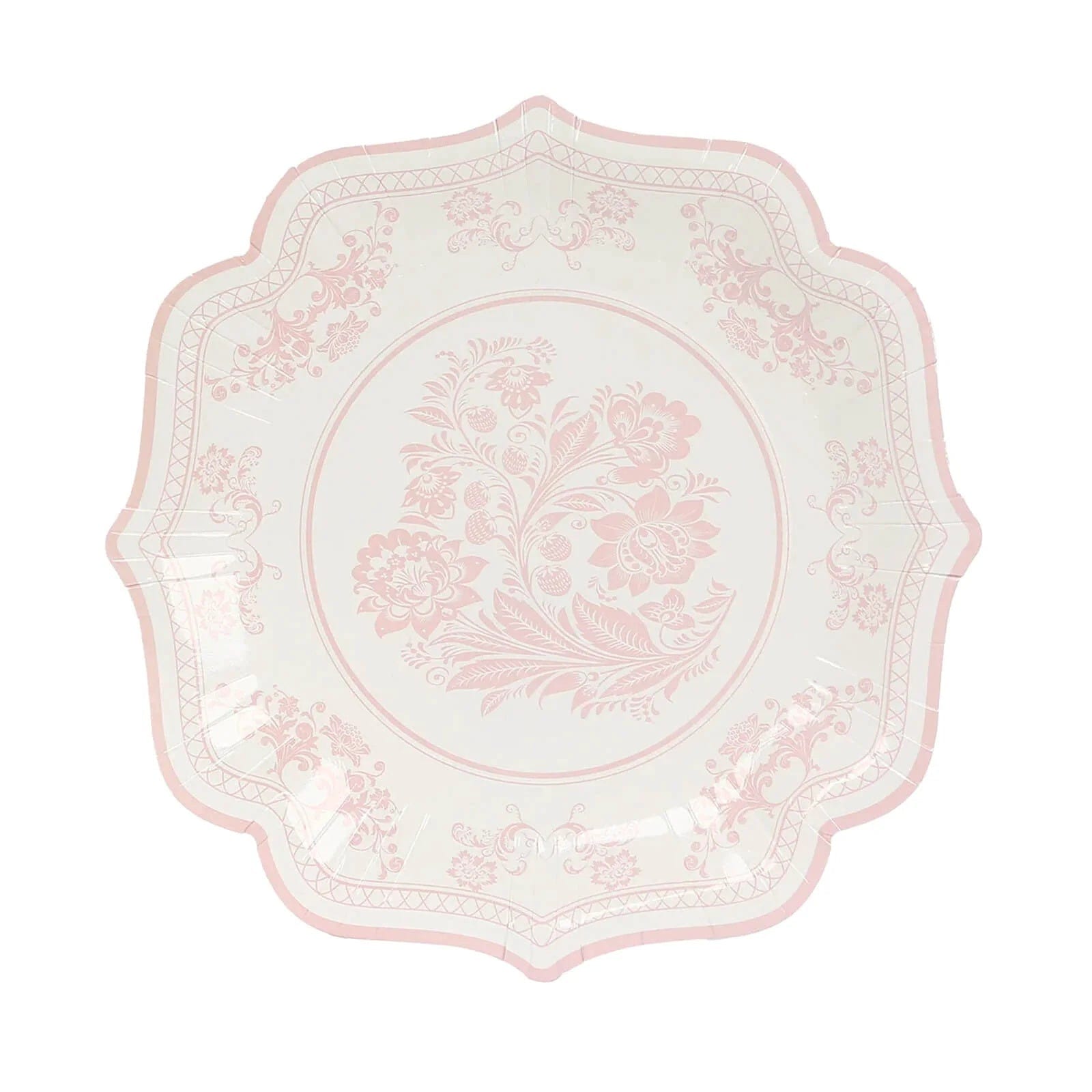 25 White with Blue Floral Disposable Dessert Dinner Paper Plates with Scallop Trim