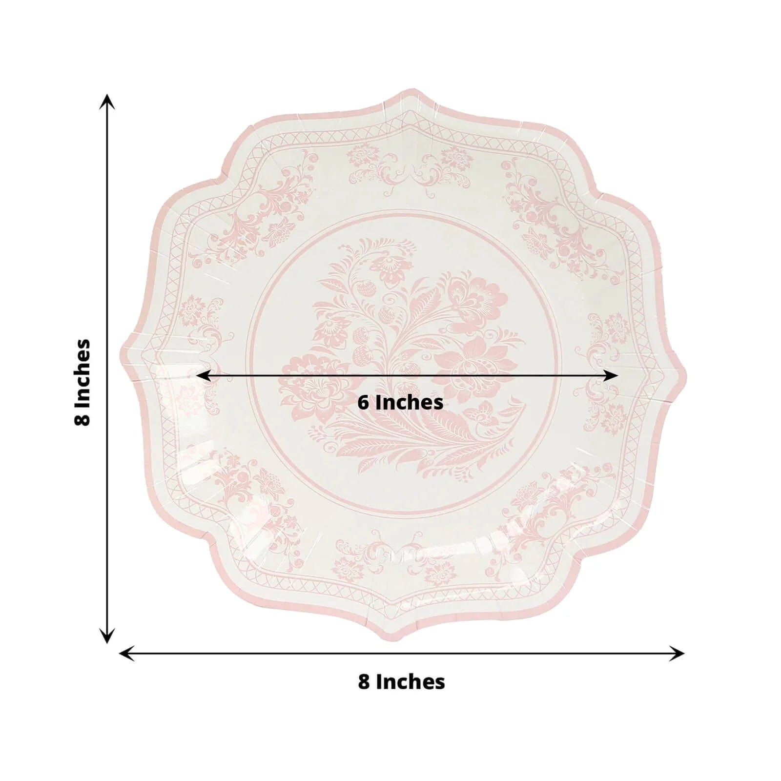 25 White with Blue Floral Disposable Dessert Dinner Paper Plates with Scallop Trim