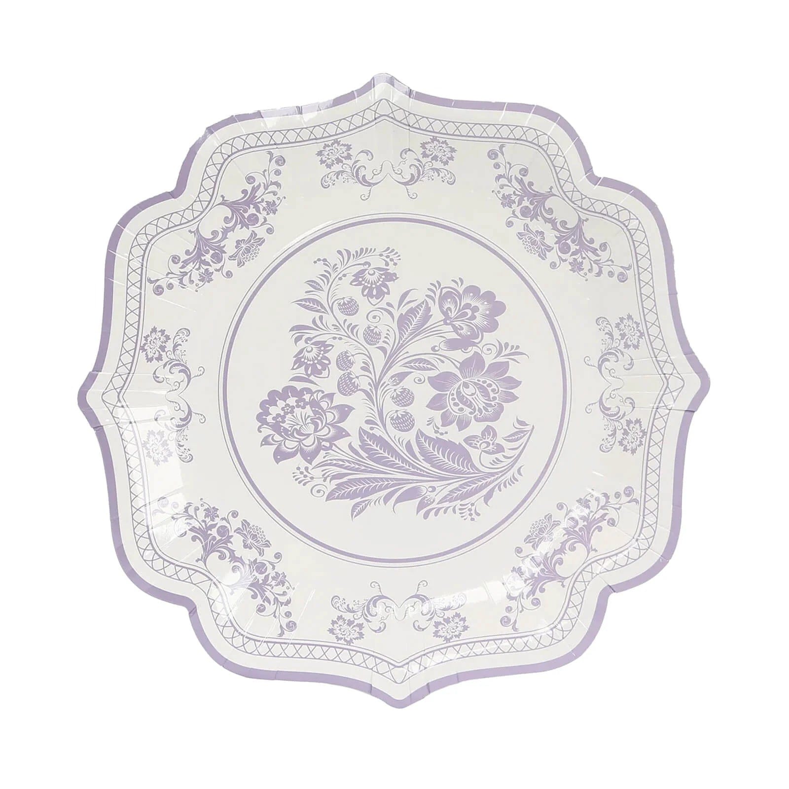 25 White with Blue Floral Disposable Dessert Dinner Paper Plates with Scallop Trim