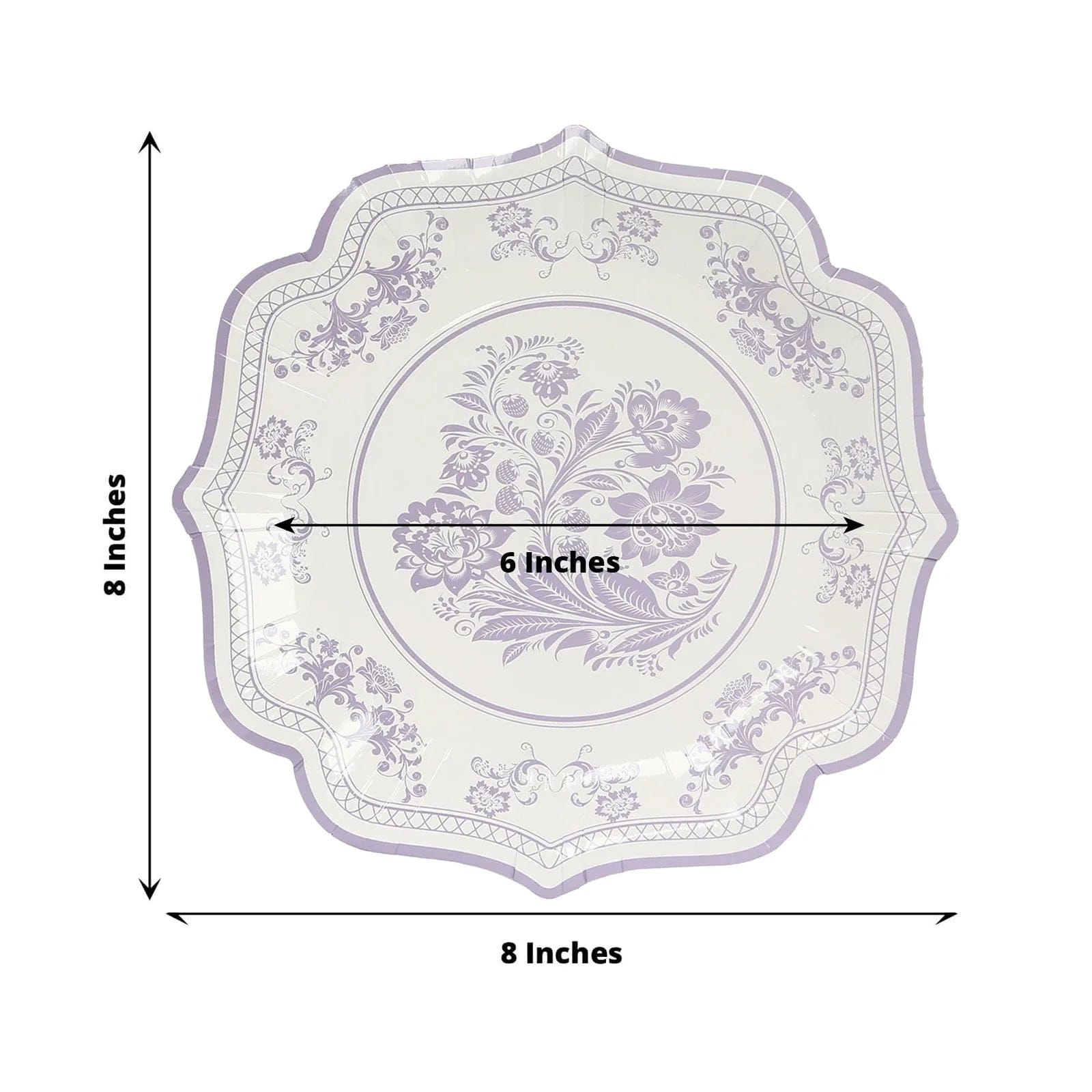 25 White with Blue Floral Disposable Dessert Dinner Paper Plates with Scallop Trim