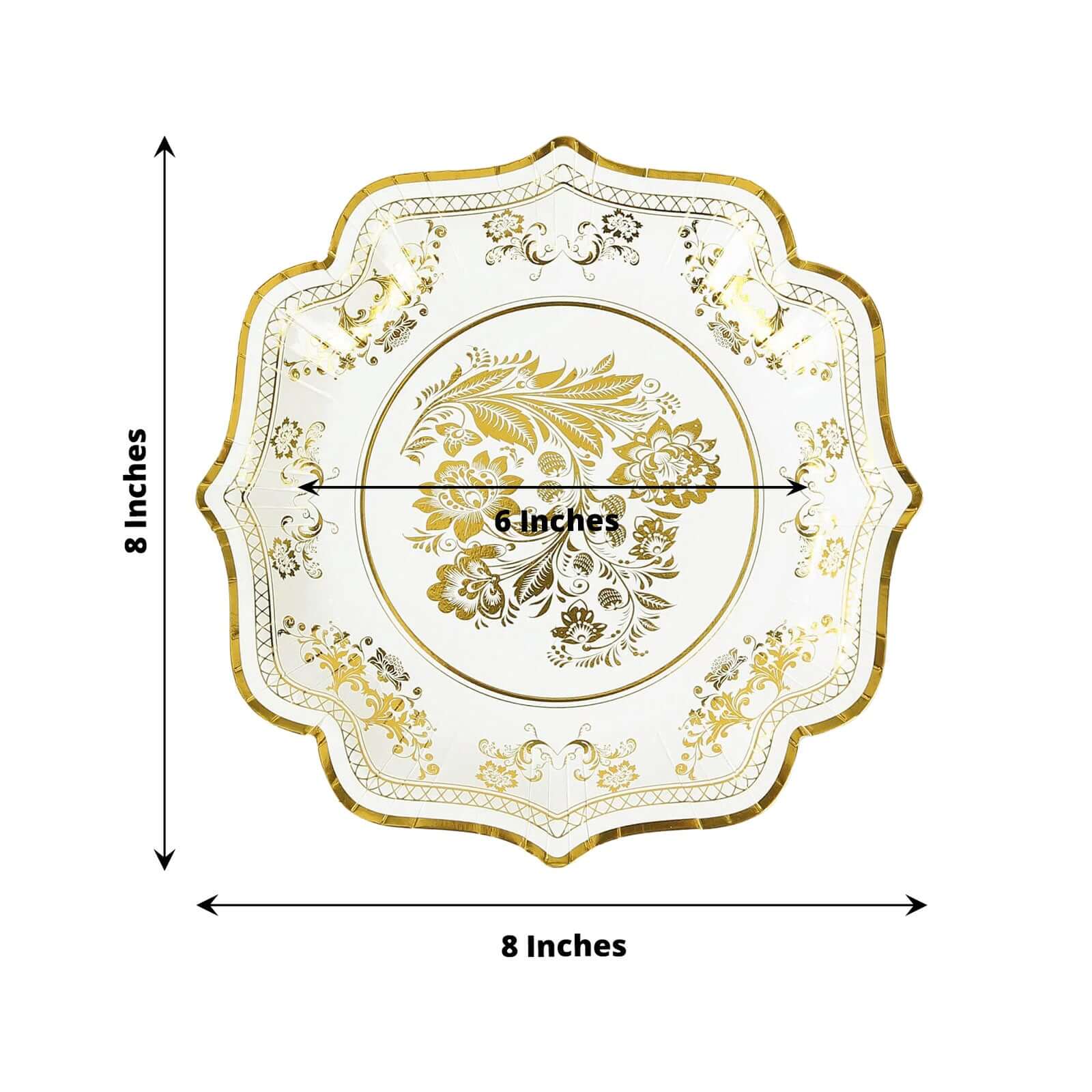 25 White with Blue Floral Disposable Dessert Dinner Paper Plates with Scallop Trim