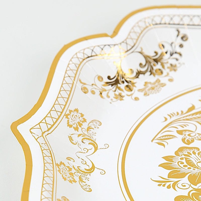25 White with Blue Floral Disposable Dessert Dinner Paper Plates with Scallop Trim