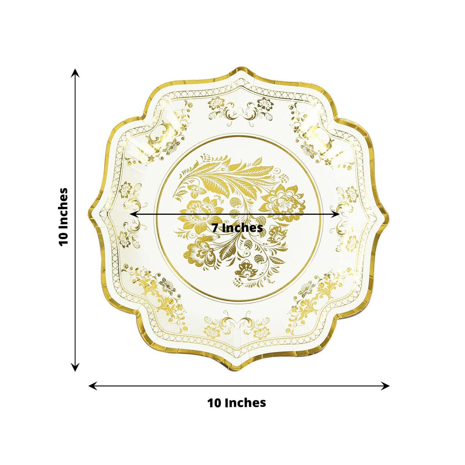 25 White with Blue Floral Disposable Dessert Dinner Paper Plates with Scallop Trim