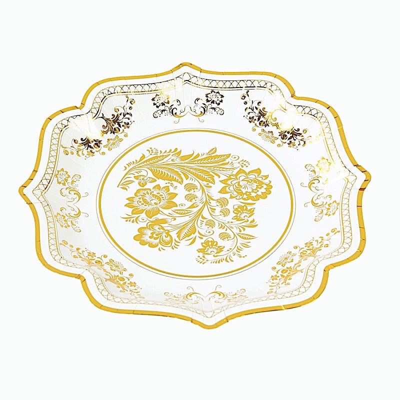 25 White with Blue Floral Disposable Dessert Dinner Paper Plates with Scallop Trim