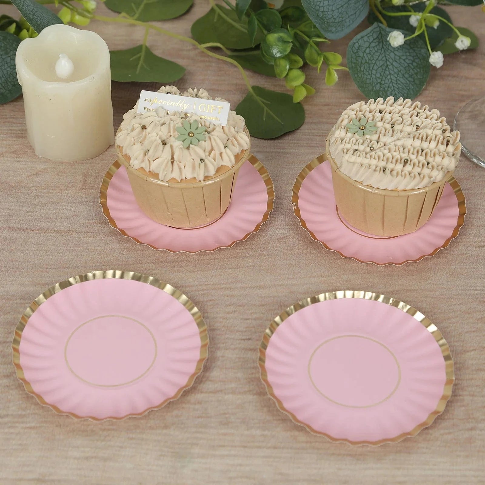 50 Metallic Round Disposable Mini Dessert Paper Plates with Scalloped Trim
