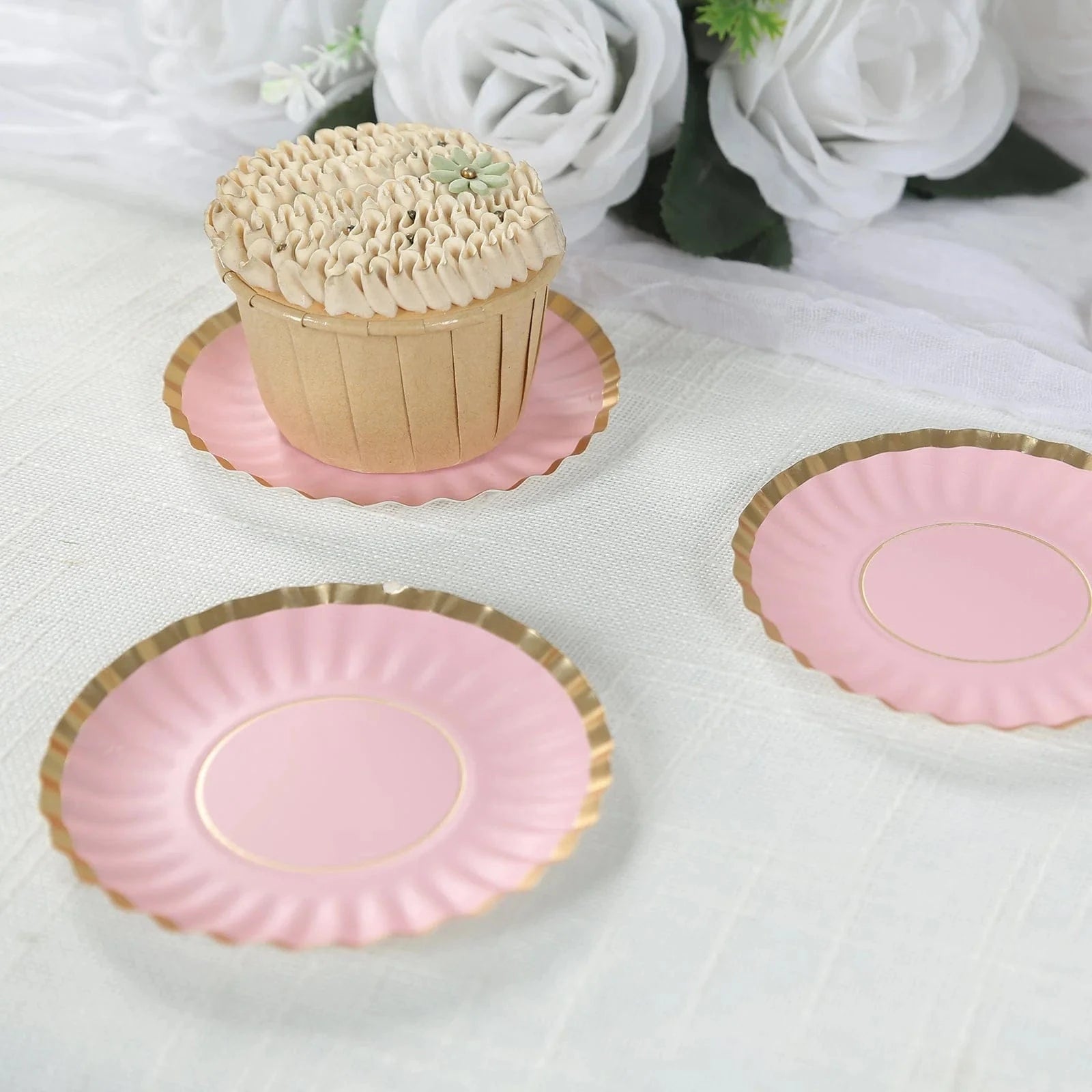 50 Metallic Round Disposable Mini Dessert Paper Plates with Scalloped Trim