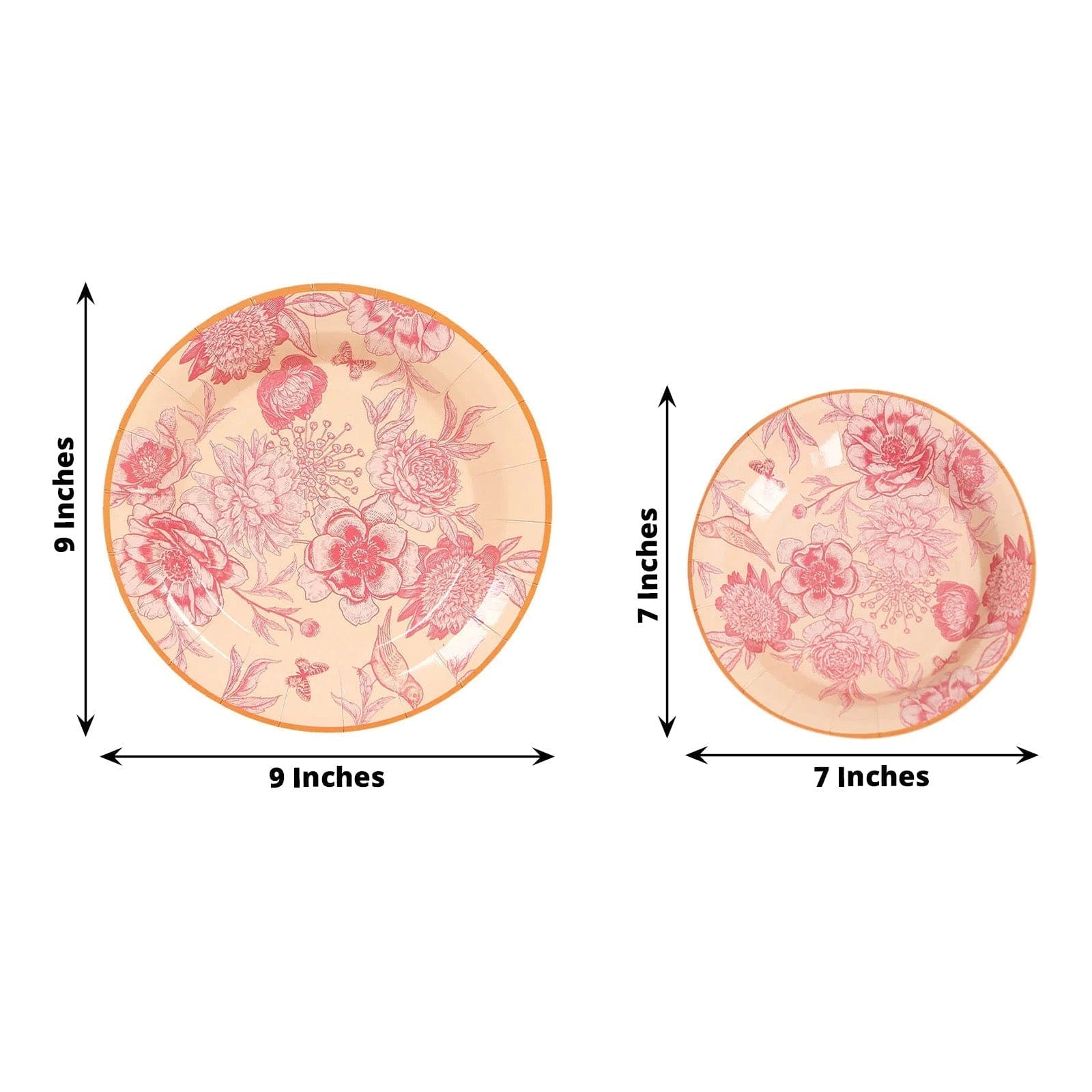 50 Paper Round Dusty Rose Spring Floral Print Dessert and Dinner Plates with Gold Rim