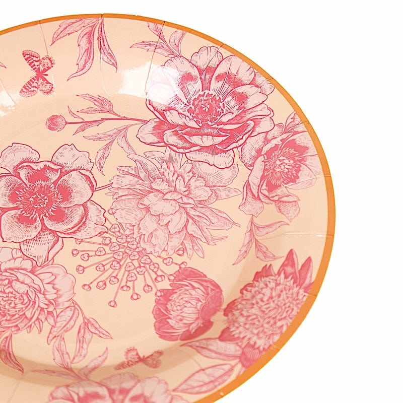 50 Paper Round Dusty Rose Spring Floral Print Dessert and Dinner Plates with Gold Rim