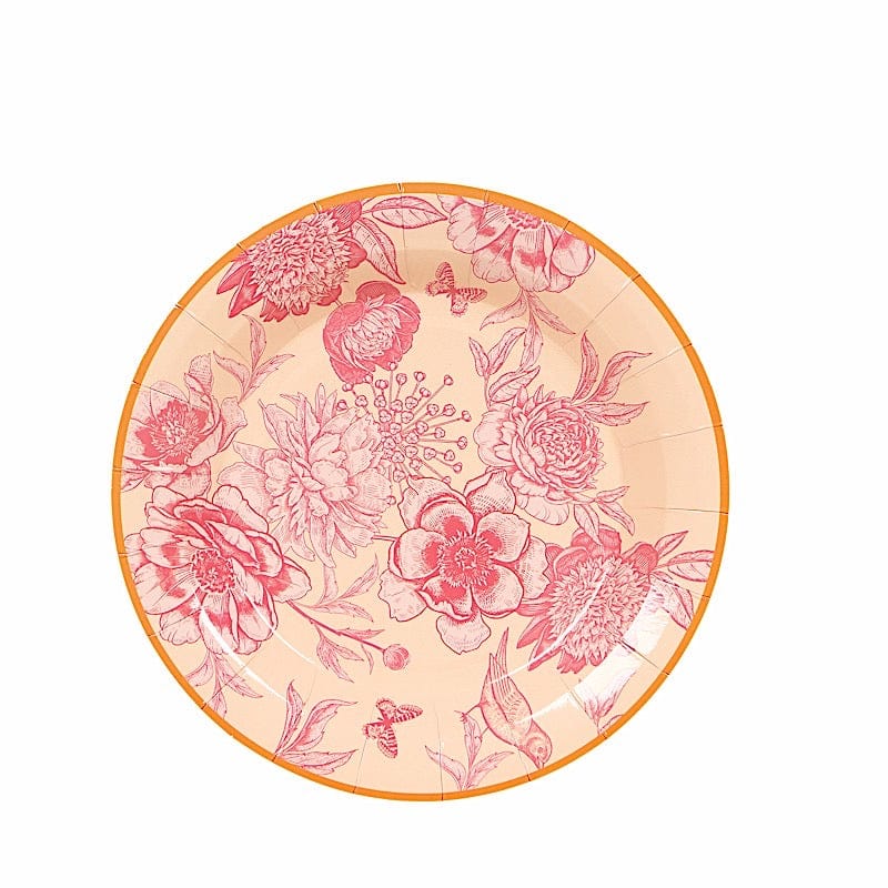 50 Paper Round Dusty Rose Spring Floral Print Dessert and Dinner Plates with Gold Rim