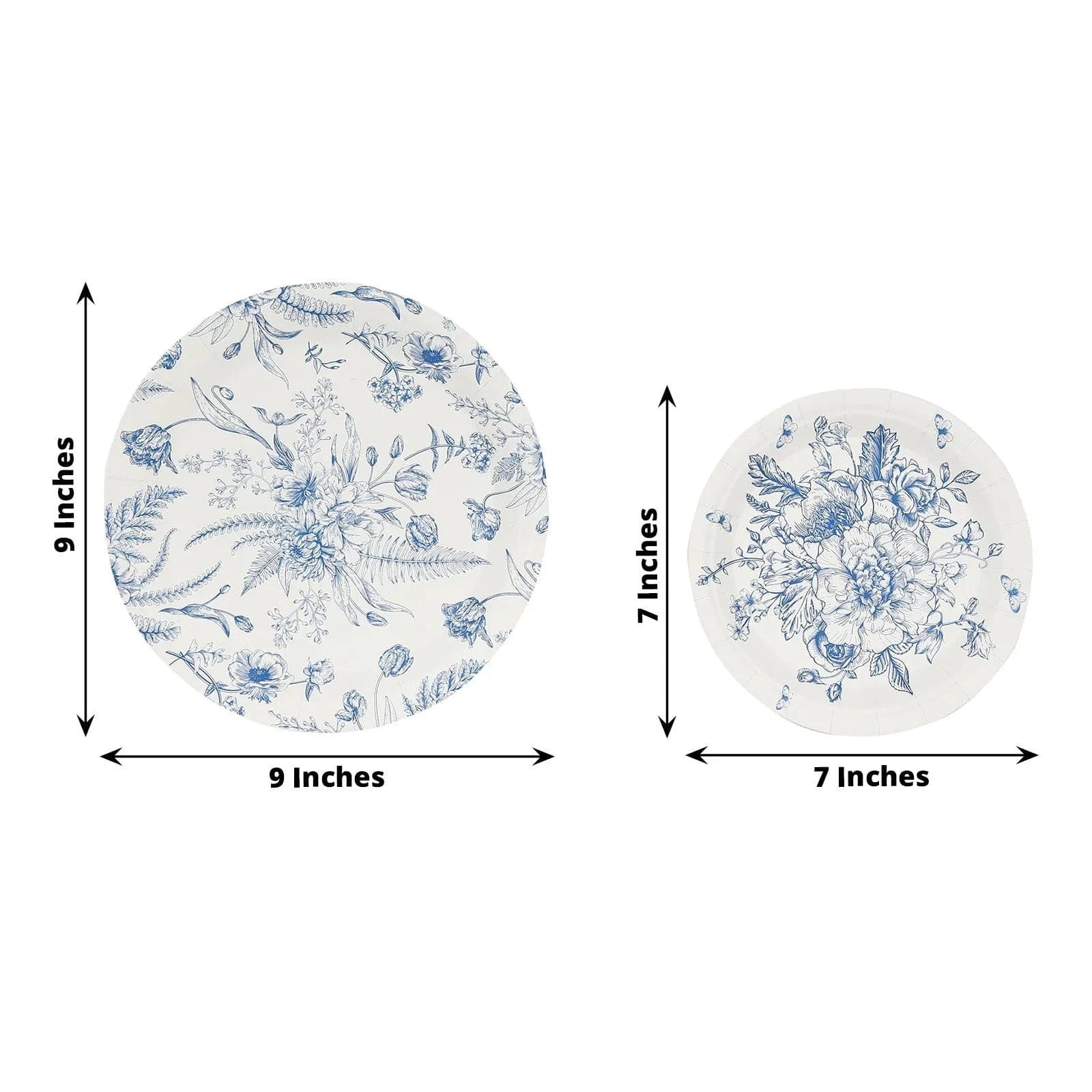 50 Paper Round White with Blue French Toile Pattern Dessert and Dinner Plates
