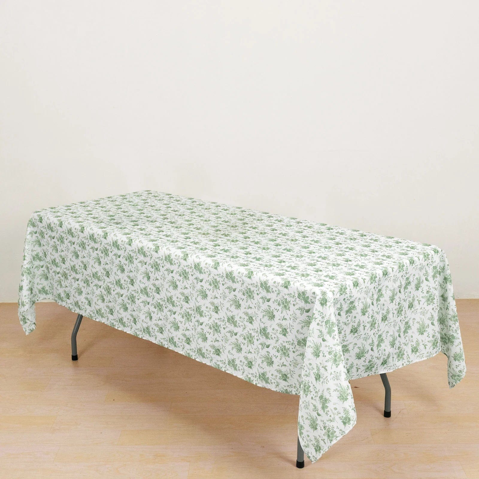 60x102 in Dusty Sage Green  Floral Polyester Rectangular Tablecloth