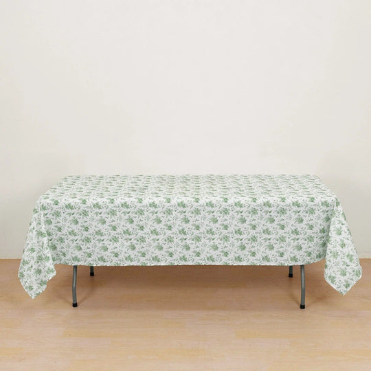 60x102 in Dusty Sage Green  Floral Polyester Rectangular Tablecloth