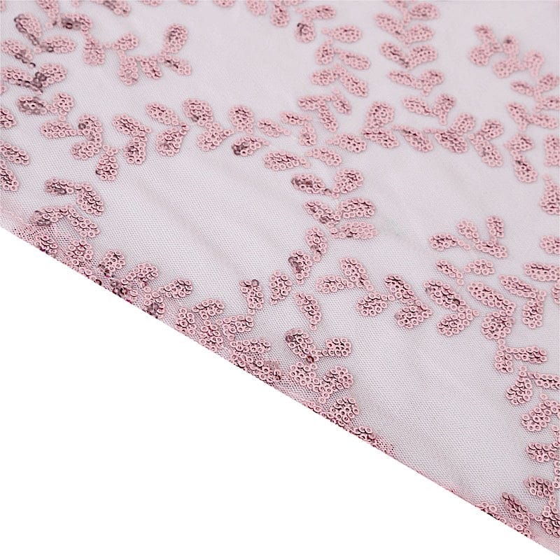 90x156 in Embroidered Leaves Sequined Sheer Tulle Rectangle Tablecloth