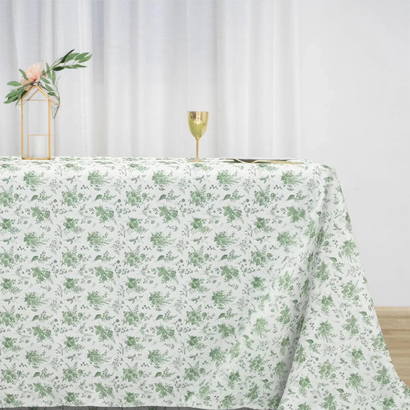 90x132 in Dusty Sage Green Floral Polyester Rectangular Tablecloth