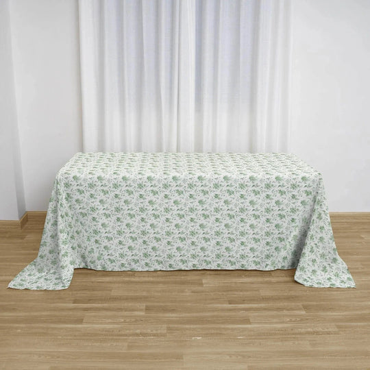 90x132 in Dusty Sage Green Floral Polyester Rectangular Tablecloth