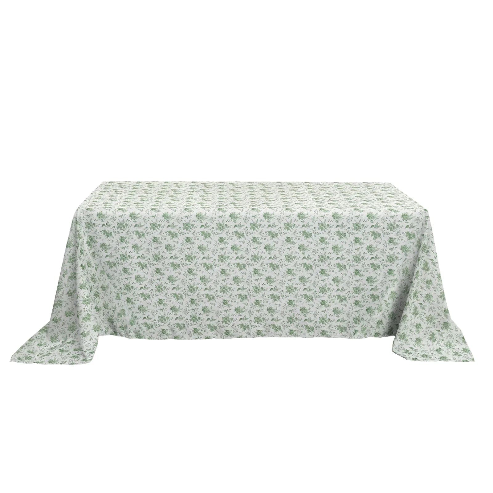 90x132 in Dusty Sage Green Floral Polyester Rectangular Tablecloth