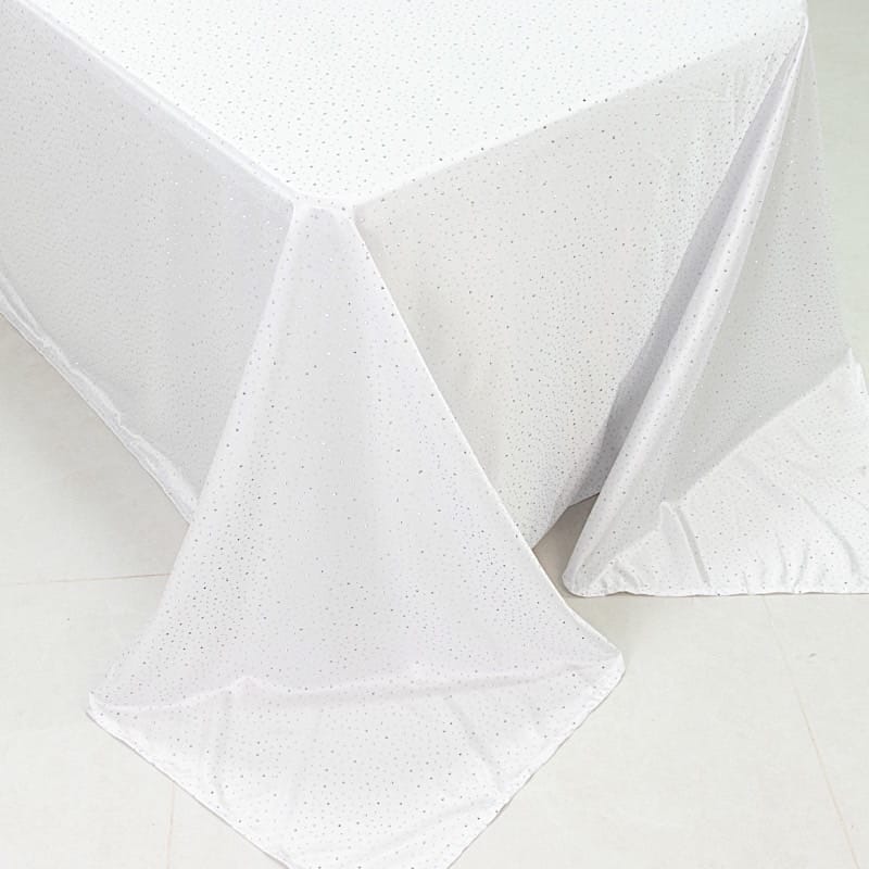 90x132 in Scuba Polyester Rectangle Tablecloth with Rhinestone Accents