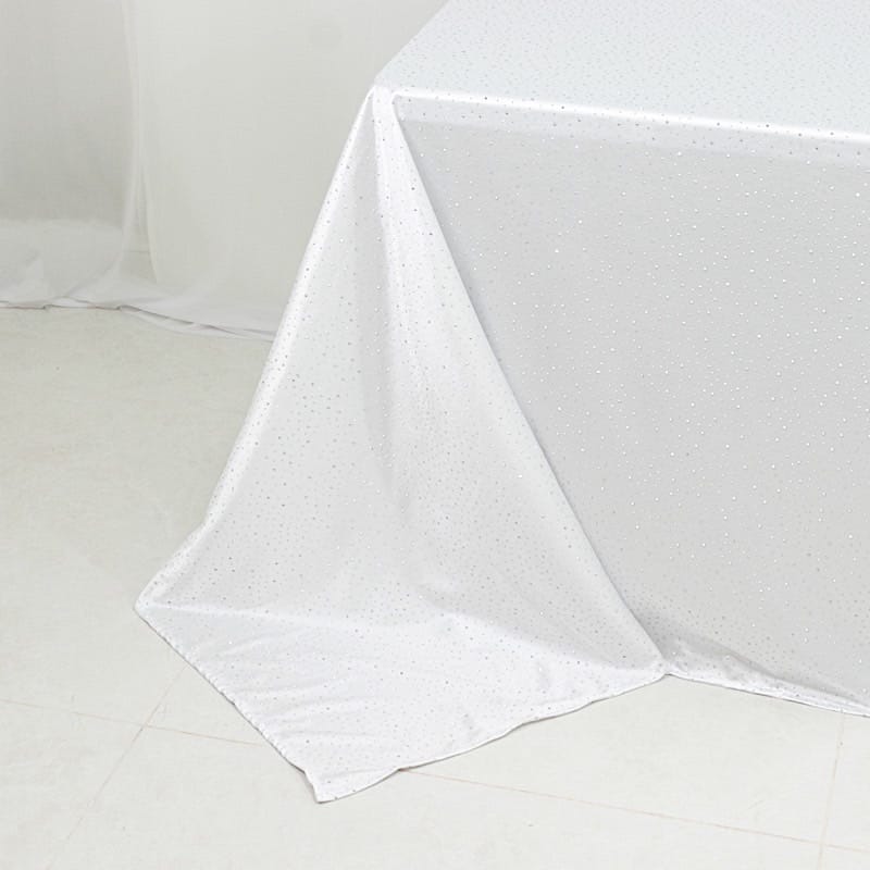90x132 in Scuba Polyester Rectangle Tablecloth with Rhinestone Accents