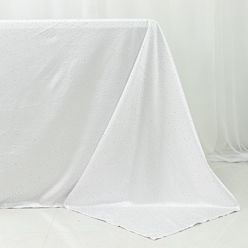 90x132 in Scuba Polyester Rectangle Tablecloth with Rhinestone Accents