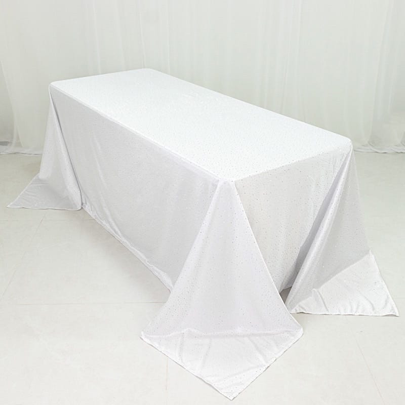 90x132 in Scuba Polyester Rectangle Tablecloth with Rhinestone Accents