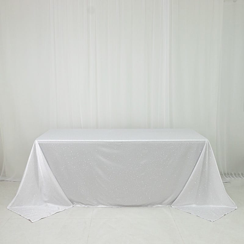90x132 in Scuba Polyester Rectangle Tablecloth with Rhinestone Accents