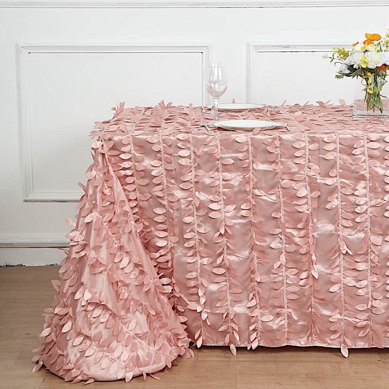 90x156 in Taffeta Rectangle Tablecloth with 3D Leaves Petals Design