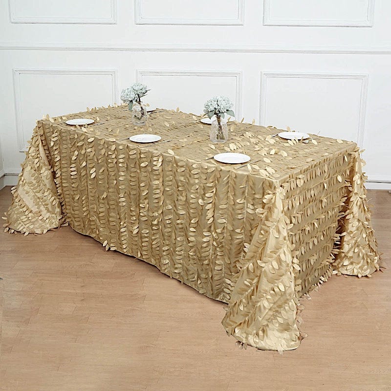 90x156 in Taffeta Rectangle Tablecloth with 3D Leaves Petals Design