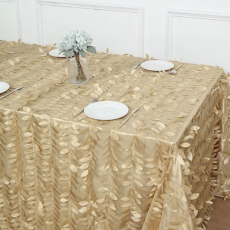 90x156 in Taffeta Rectangle Tablecloth with 3D Leaves Petals Design