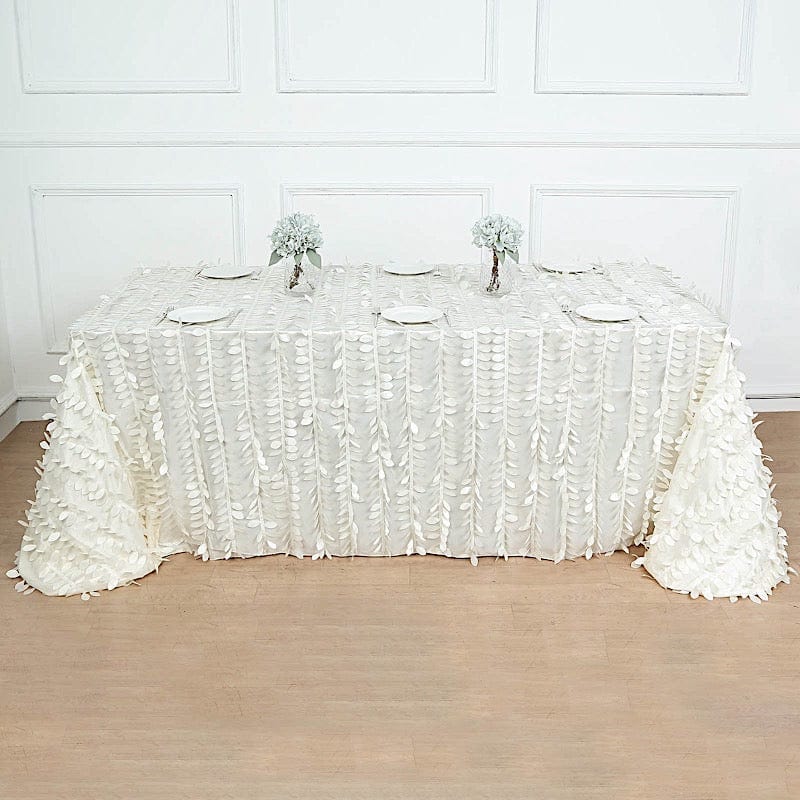 90x156 in Taffeta Rectangle Tablecloth with 3D Leaves Petals Design