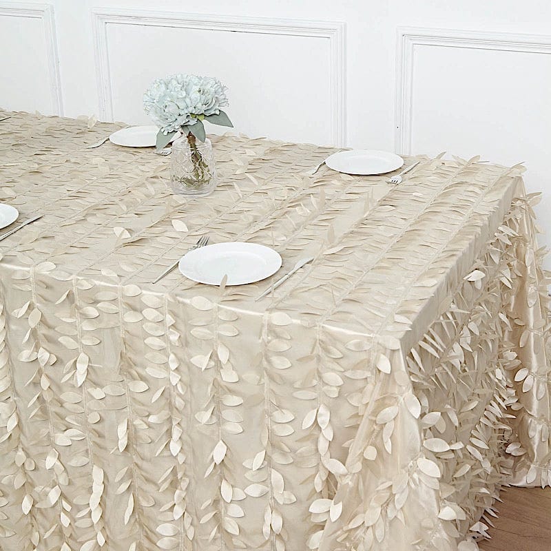 90x156 in Taffeta Rectangle Tablecloth with 3D Leaves Petals Design