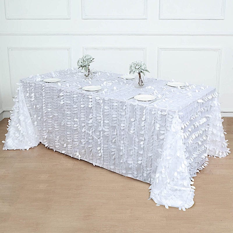 90x156 in Taffeta Rectangle Tablecloth with 3D Leaves Petals Design