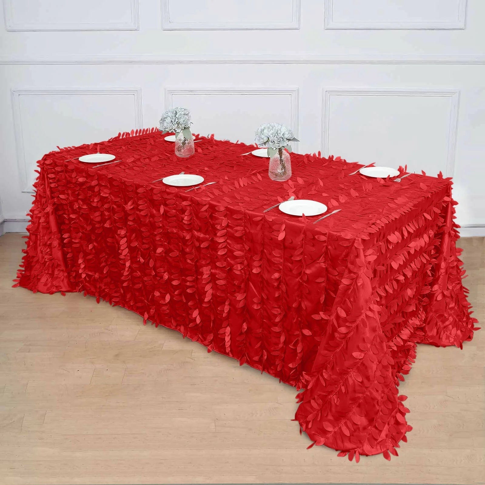 90x156 in Taffeta Rectangle Tablecloth with 3D Leaves Petals Design