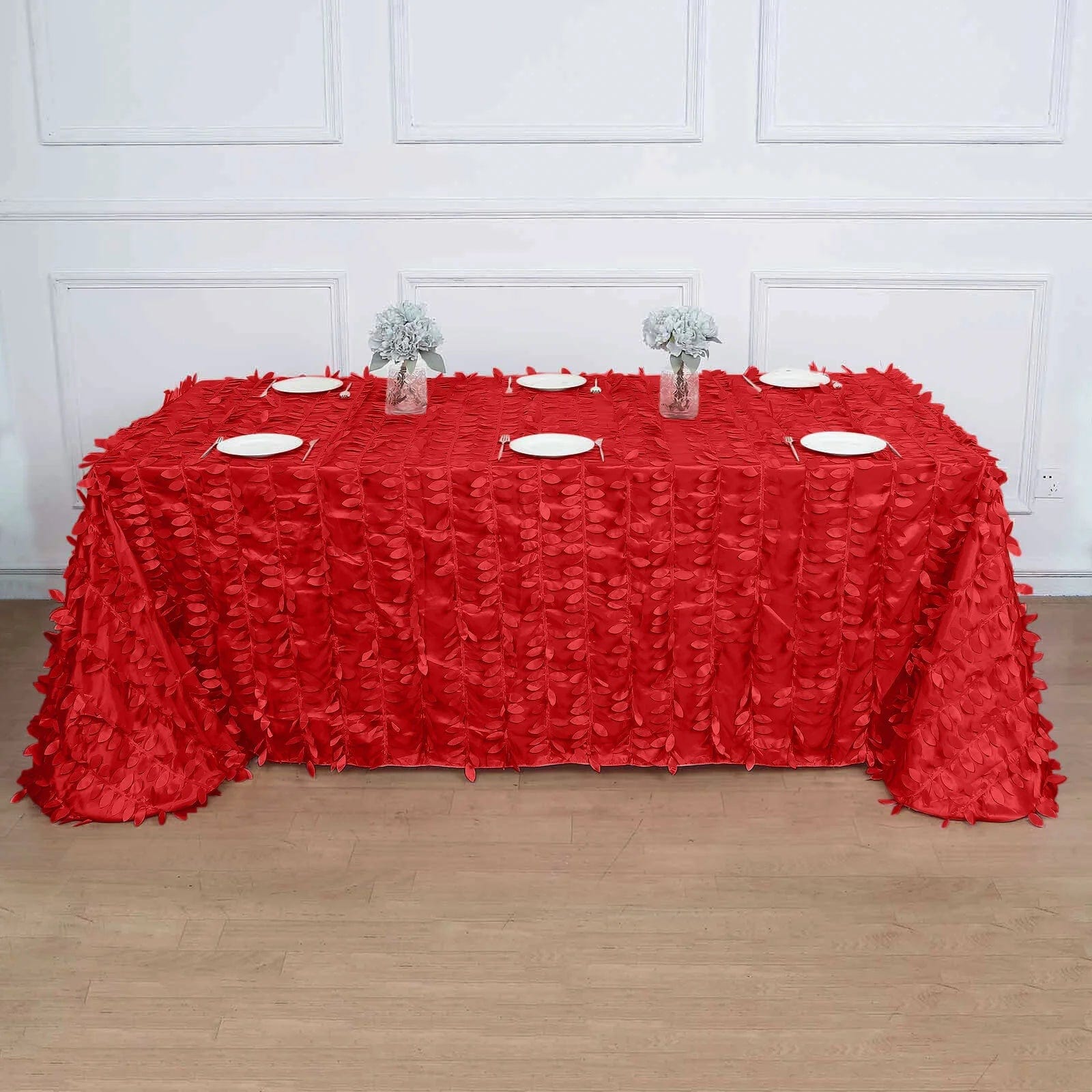 90x156 in Taffeta Rectangle Tablecloth with 3D Leaves Petals Design