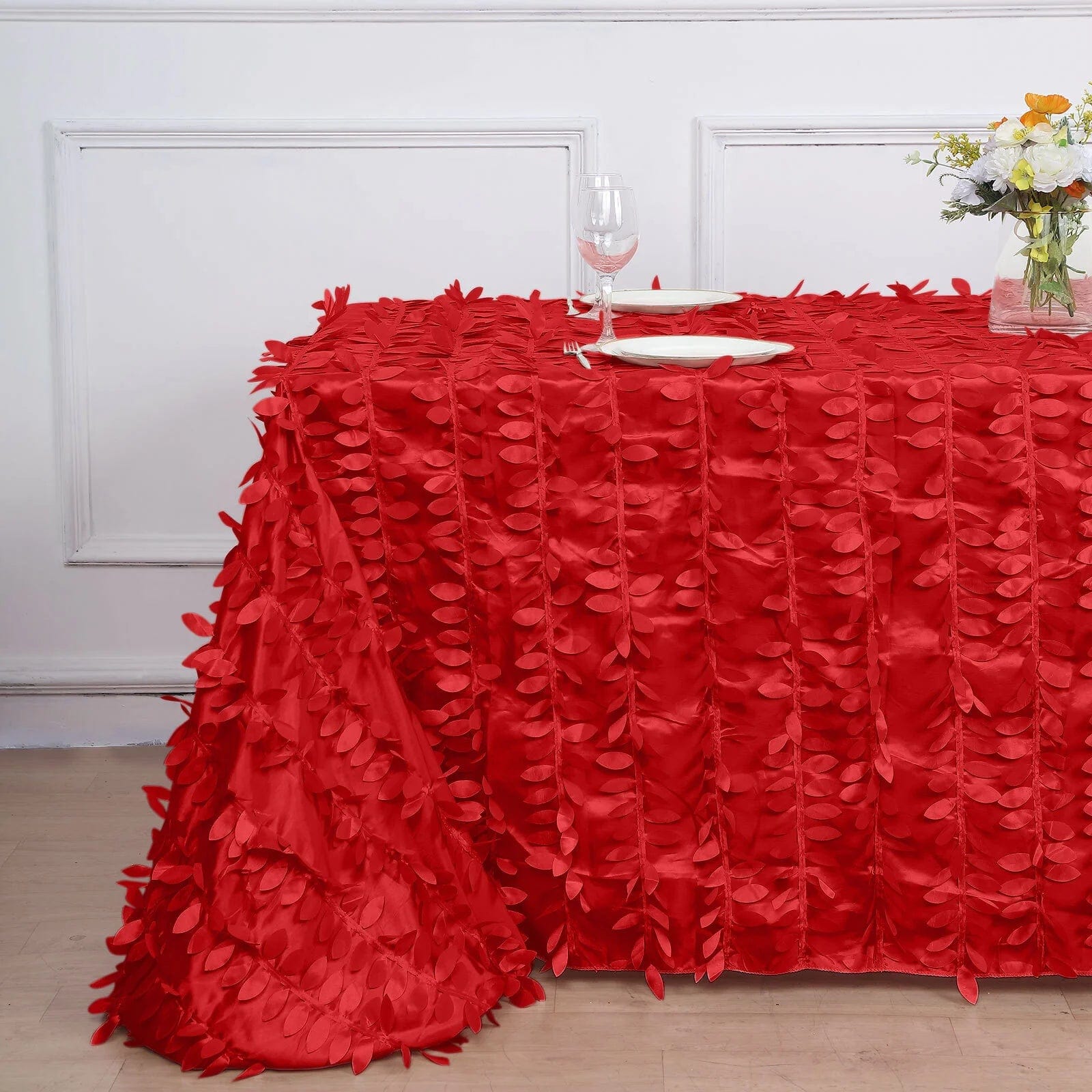 90x156 in Taffeta Rectangle Tablecloth with 3D Leaves Petals Design