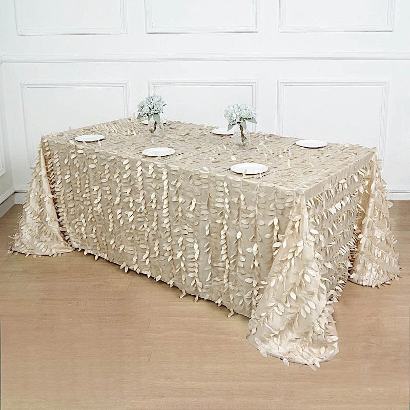 90x156 in Taffeta Rectangle Tablecloth with 3D Leaves Petals Design