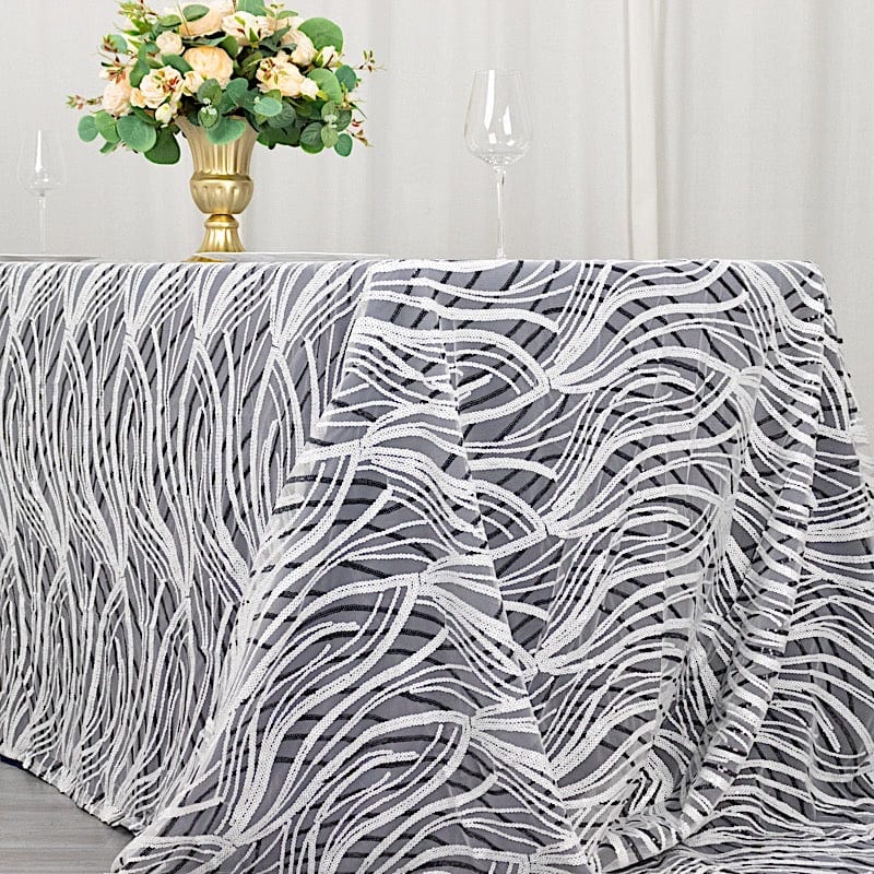 90x156 in Wavy Sequined Mesh Rectangle Tablecloth