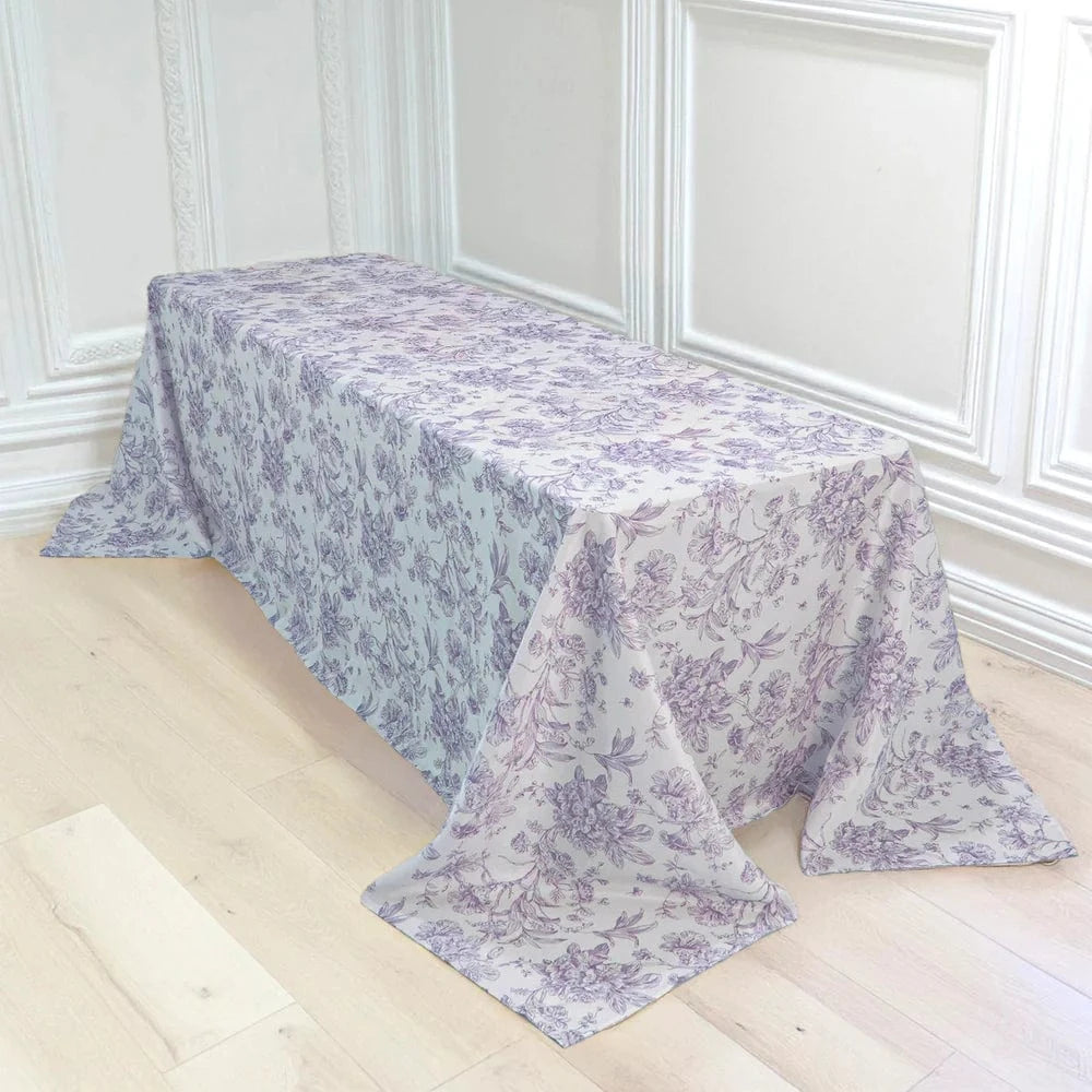 90x156 French Toile Pattern Polyester Rectangular Tablecloth