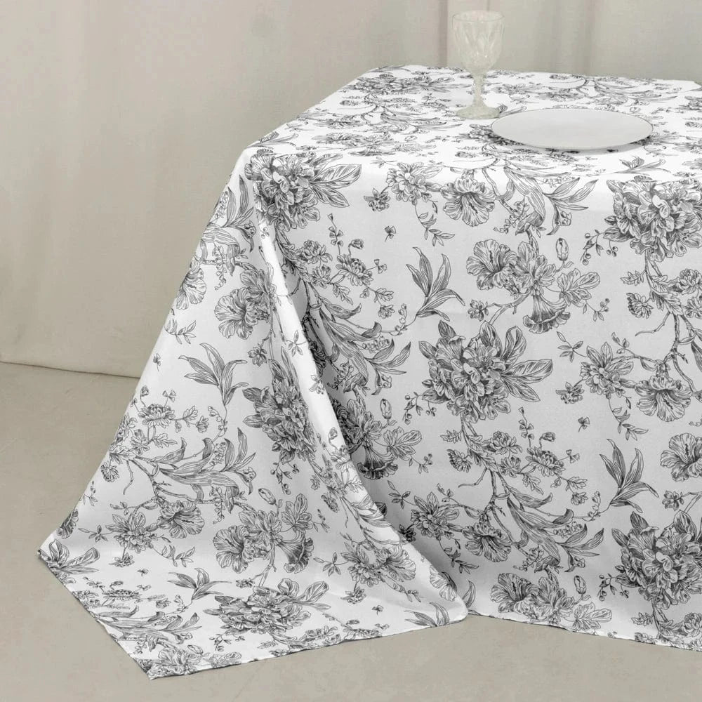 90x156 French Toile Pattern Polyester Rectangular Tablecloth