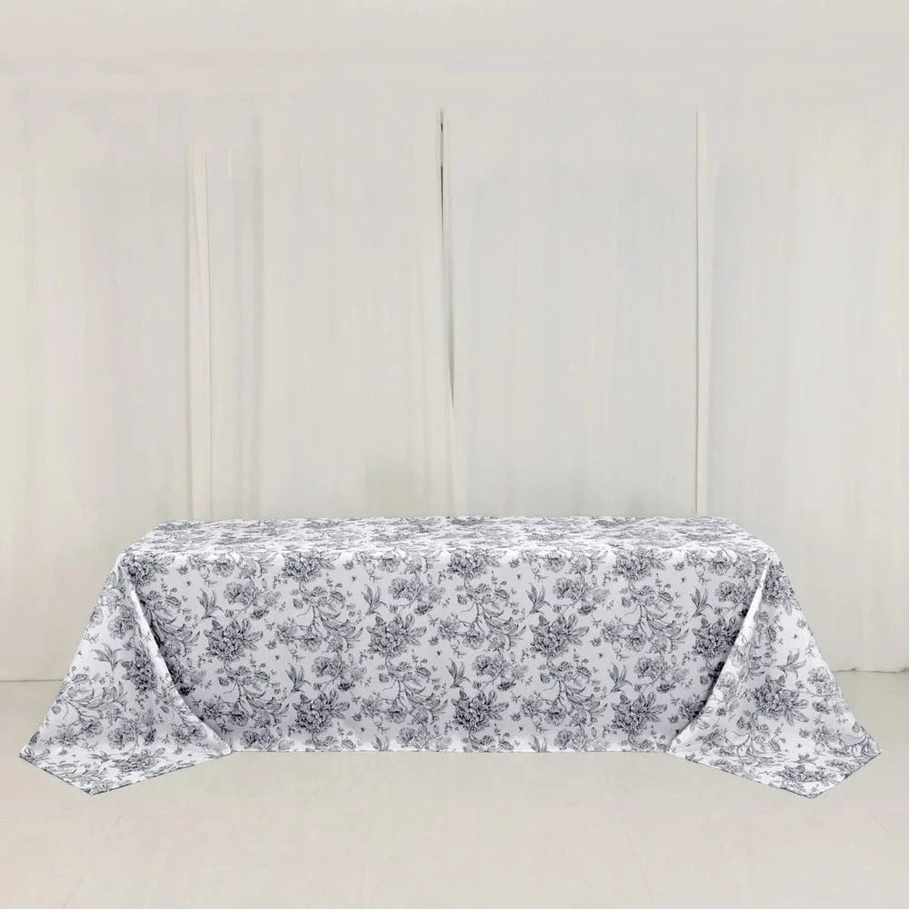 90x156 French Toile Pattern Polyester Rectangular Tablecloth