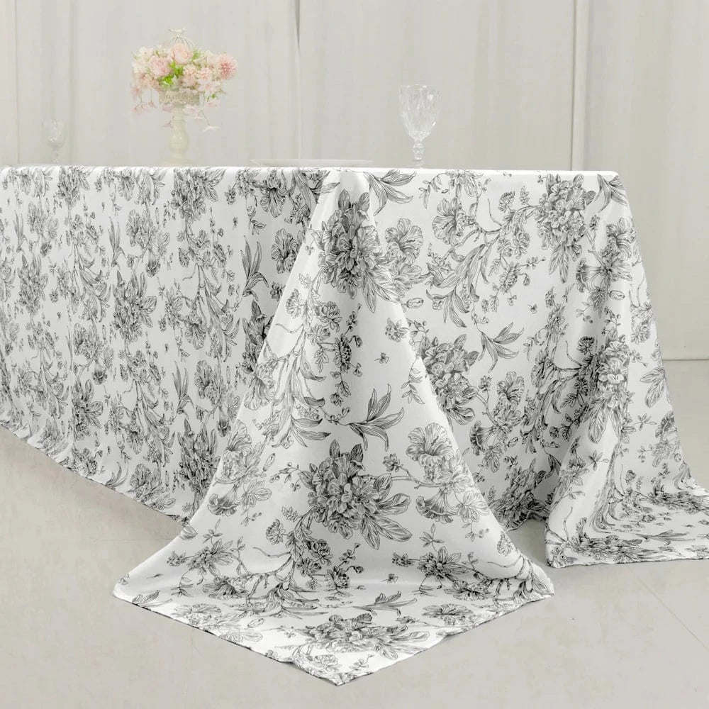 90x156 French Toile Pattern Polyester Rectangular Tablecloth