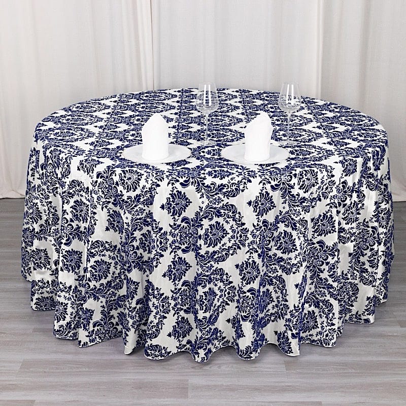 120 in Damask Taffeta Round Tablecloth with Velvet Flocking