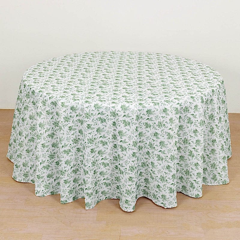 120 in Dusty Sage Green Floral Polyester Round Tablecloth