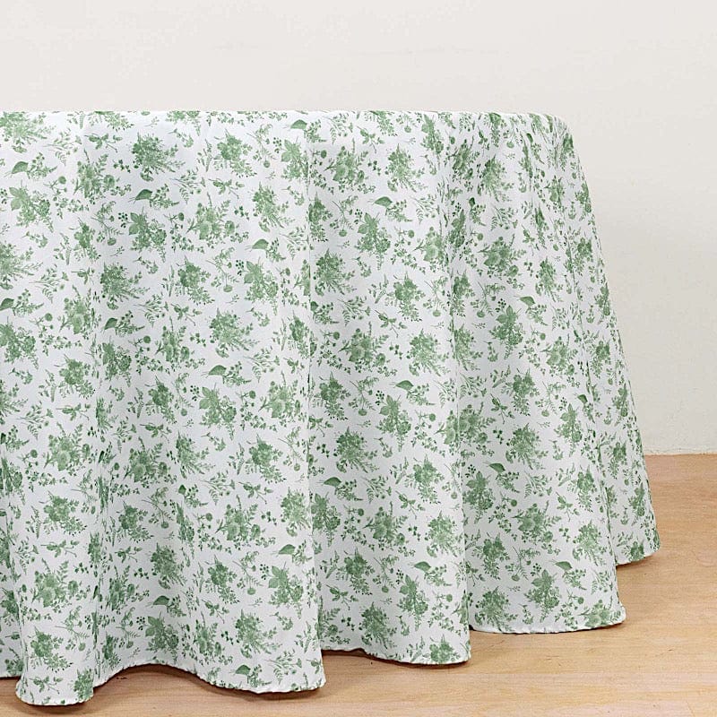 120 in Dusty Sage Green Floral Polyester Round Tablecloth