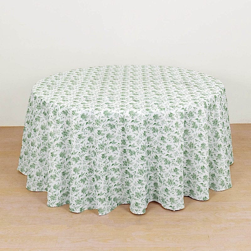 120 in Dusty Sage Green Floral Polyester Round Tablecloth