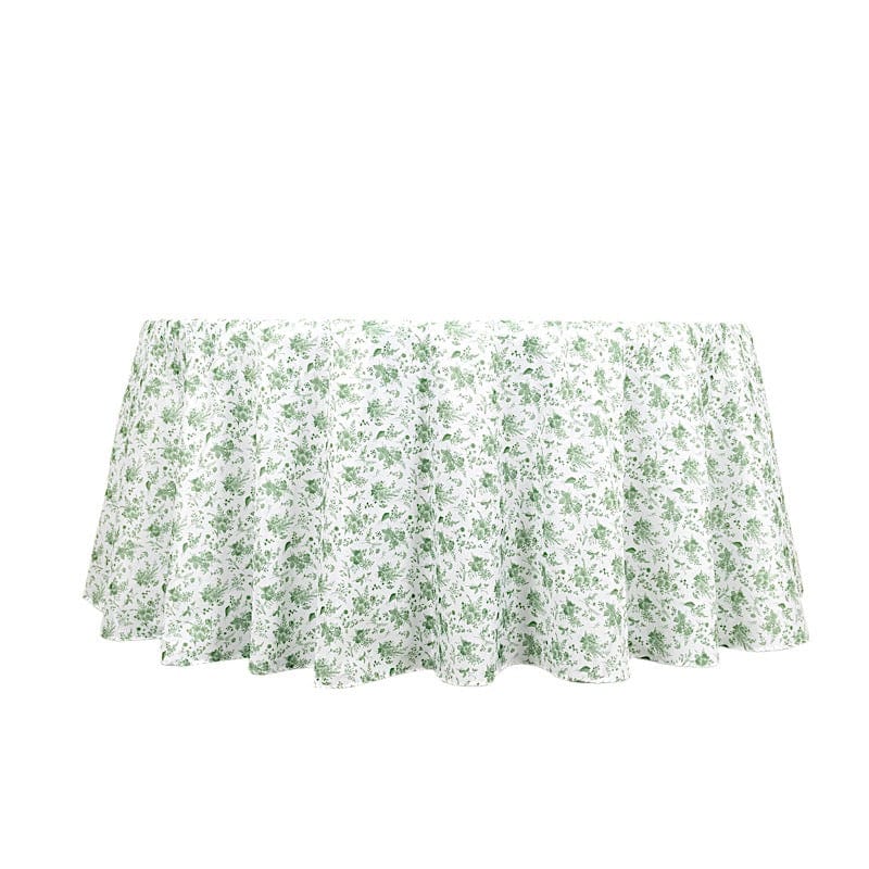 120 in Dusty Sage Green Floral Polyester Round Tablecloth