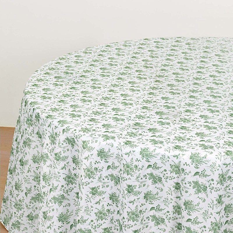 120 in Dusty Sage Green Floral Polyester Round Tablecloth