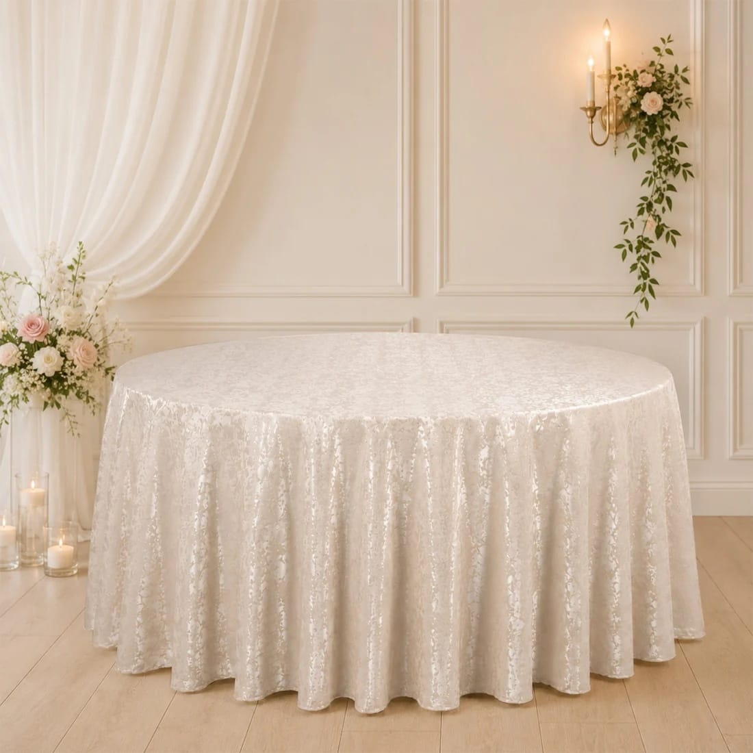 120 in Jacquard Polyester Round Tablecloth Abstract Watercolor Design